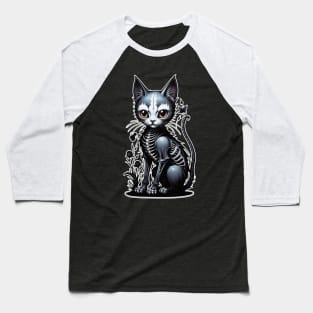 Black Skeleton Cat 3 Baseball T-Shirt